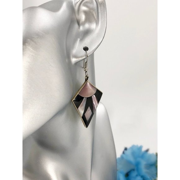 Sterling Silver, Black Onyx and Mother of Pearl Earrings - Picture 2 of 4